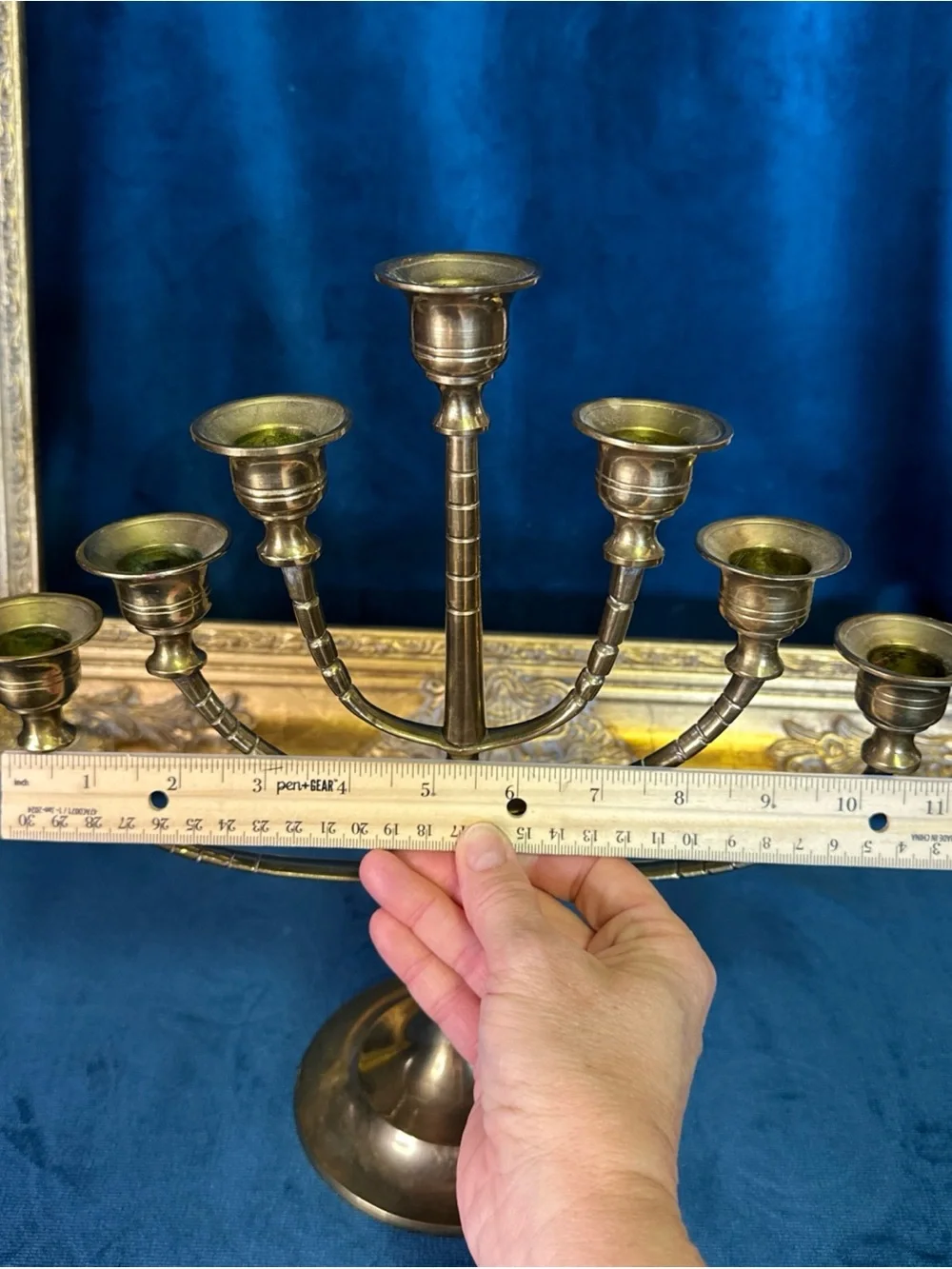 Vintage Menorah Solid Brass 7 Arm 12”  Rotating Swing Arms Candelabra